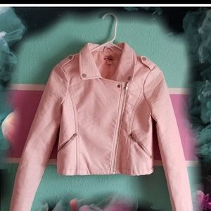 Pink Faux Leather Girls Jacket